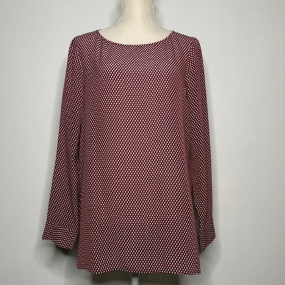 Theory Red, Navy and White Geometric Print Blouse 100% Silk